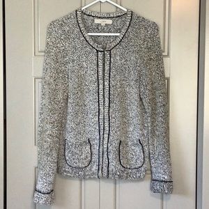 LOFT Navy and cream cotton cardigan